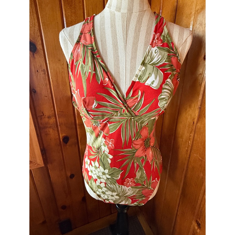 Floral One Piece Swimsuit Halter Tropical Print Swimsuit‎ Size 16